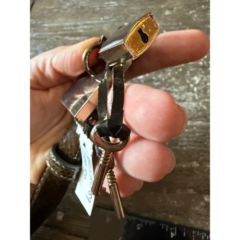 Cara New York Faux Snakeskin Belt Black Padlock Key Charm New